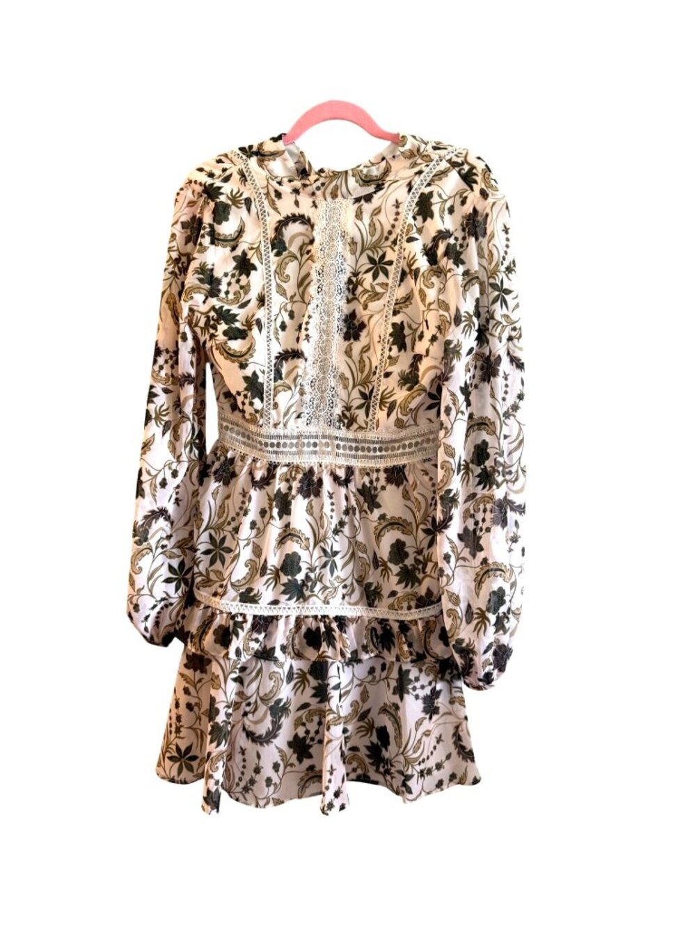 True Decadence High Neck Tiered Mini Dress Botanical Print Size 6